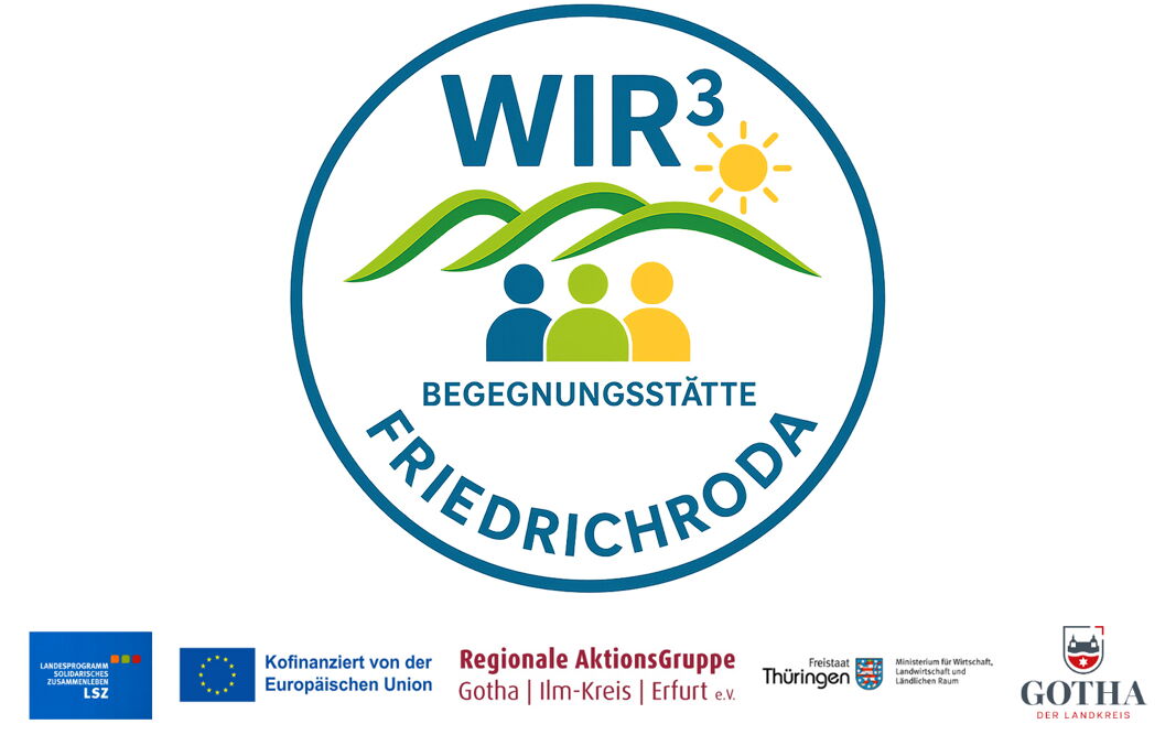 Logo und Förderer der Begegnungsstätte "Wir hoch 3"